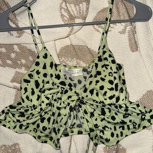 American Threads Green Crop Tie Front Camisole